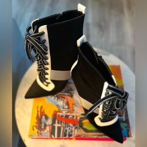 Step out in these FAB stripe metallic print stiletto booties, yes Diva.
